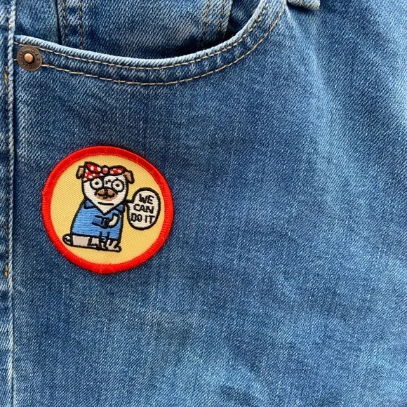 GAP Women's girlfriend 1969 Blue Jeans with Fun Patches - Picture 6 of 12